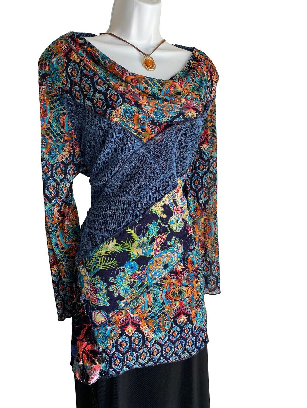 VTG American Vintage Plus 2X Tunic Blouse Lace Boho Floral Artsy Festival Fall - Picture 3 of 5